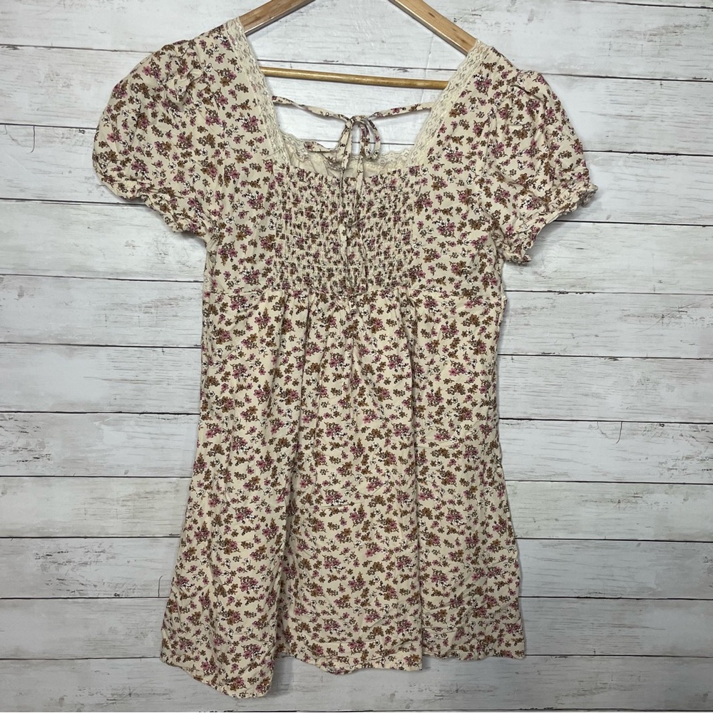 Celebrity Pink Floral Cottagecore Mini Dress Lace Trim Size Western XL - Picture 4 of 6